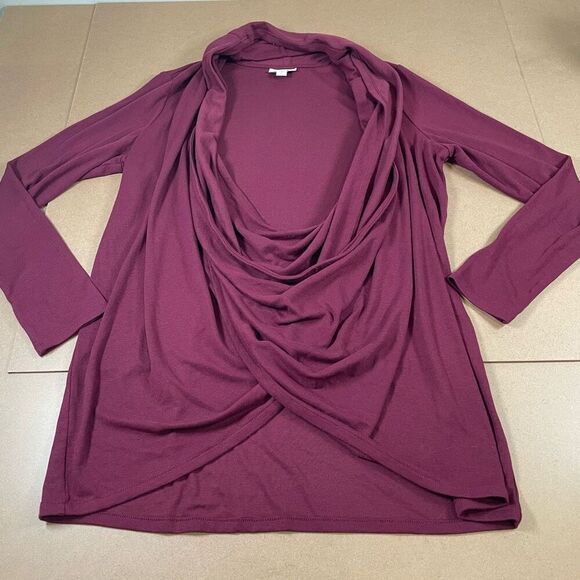 J. JILL PureJill M Twist Open Front Cardigan Wrap Top Burgundy Wine Red - Picture 4 of 11